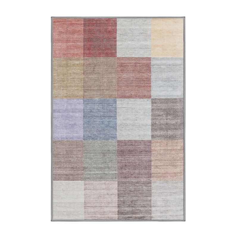 Tapis gris/rose/rouge contemporain, Rectangle 6 pi x 9 pi