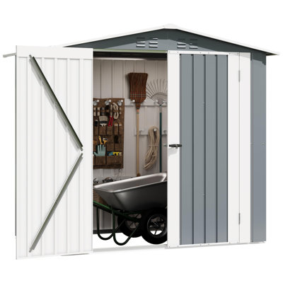 6 x 4 ft Galvanized Metal Outdoor Storage Shed with Lockable Double Doors, Top Vents, Sloped Roof for Backyard Gear
