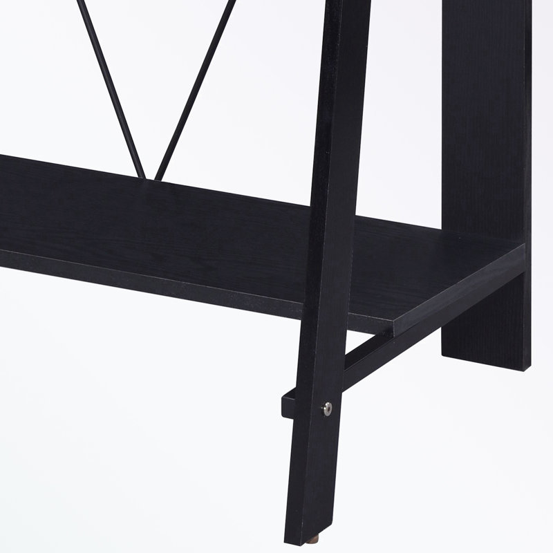 wooden frame Desk with bottom shelf, Black
