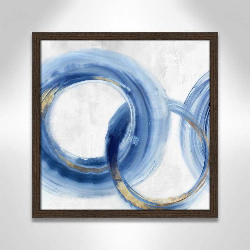 «Blue Cosmic Cascade II» par Emma Peal, H 17 po x l 17 po x P 0,75 po, Papier avec cadre photo noyer, Pas de tapis