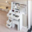 Petit meuble-lavabo de 29,2 po avec tiroir à gauche et tabouret rembourré, très grand miroir coulissant à droite, rangement multi-couches à grande capacité, commode pratique et pratique, convient aux petits espaces-287303028