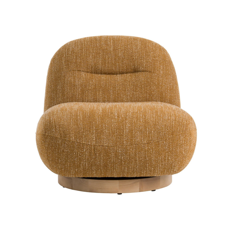 Cid Luisa 33 Inch Swivel Accent Chair, Orange Polyester, Solid Wood Frame
