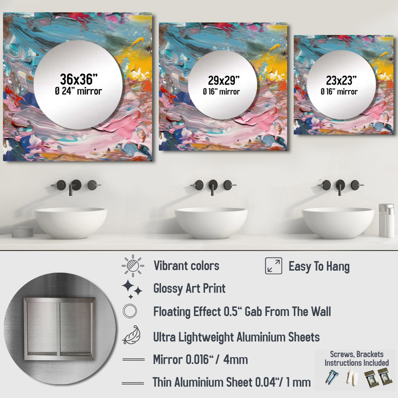 Summer Pastel Groove Abstract Expressionism I - Abstract Large Square Mirror Wall Decor For Bedroom, 29" x 29"