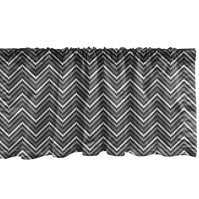 Charcoal Grey and White Chevron Rod Pocket Valance, 42" x 12"