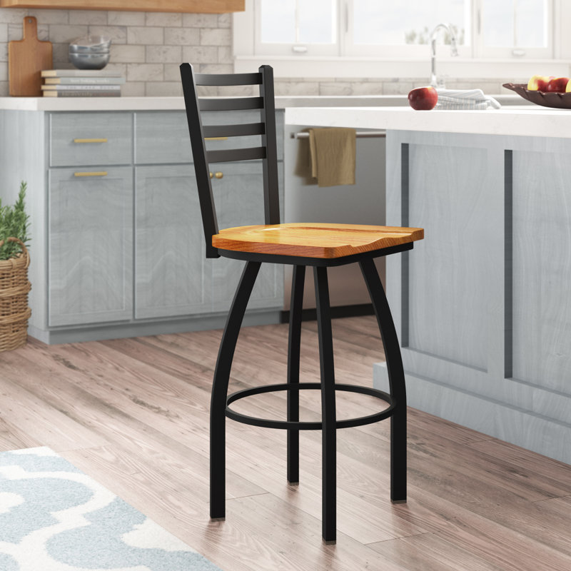 Tabouret pivotant Jackie, Bois - Érable moyen, Noir froissé, Tabouret de comptoir (siège d'une hauteur de 25 p