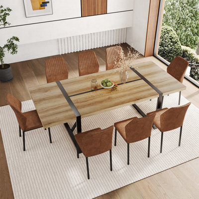 87 Inch Wood Dining Table Set With PU Leather Upholstered Dining Chair