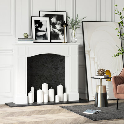 Fireplace Mantelpiece - White, 29" Interior Width, Decorative Pattern, 45.25" Wide Exhibition Platform, Easy To Clear, Tipping, Electric Only Modern Space, Scrub And , Falling,
