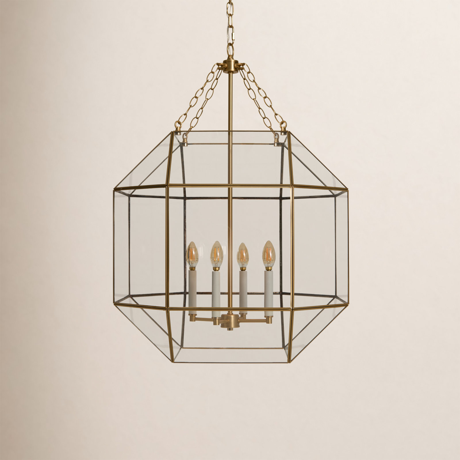 Reid 4 Light Glass Dimmable Pendant, 60W, No, Satin Brass