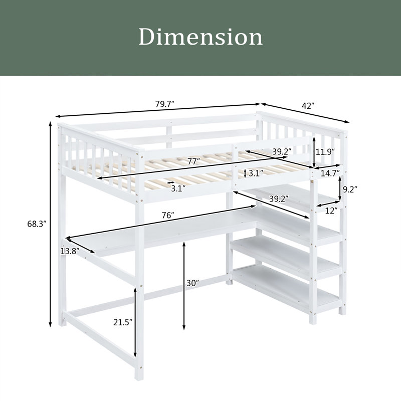 Gorgias Kids Twin Loft Bed, White