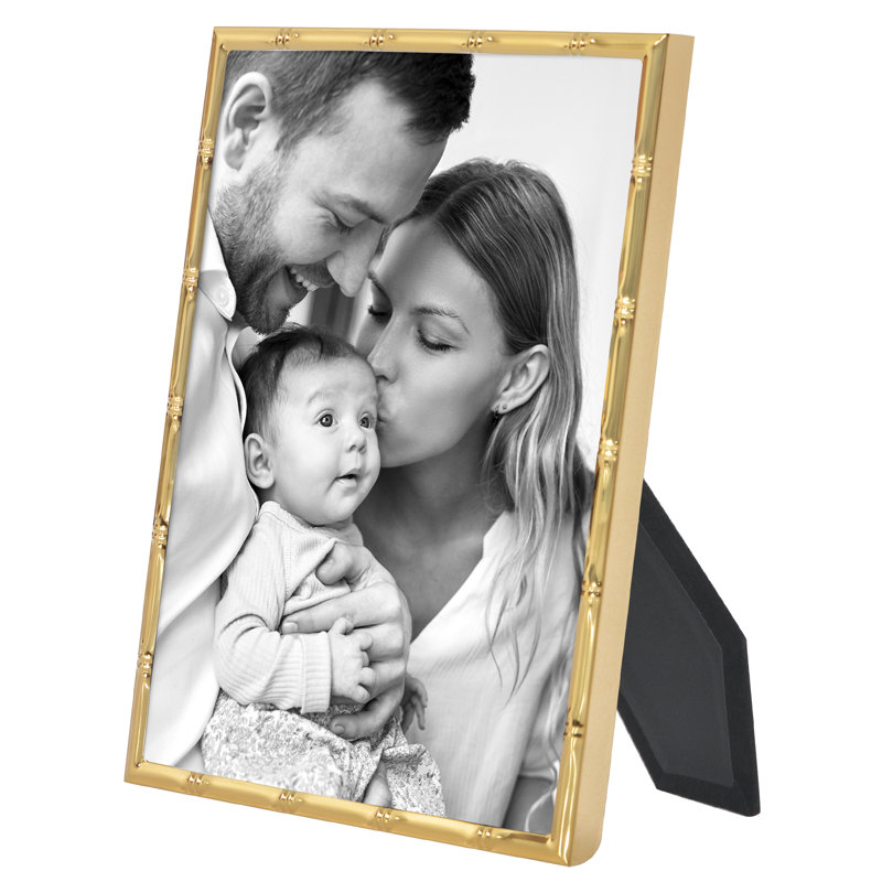 Picture Frame with Bamboo-Style Moulding and Shatter-Resistant Glass - for Tabletop or Wall Display, Gold, 5" W x 7" H