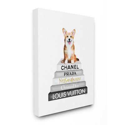 Reproduction d’art graphique sur bois « smiling Puppy » sur le glam Fashion Icon Bookstack par Amanda Greenwood-impression d’art graphique