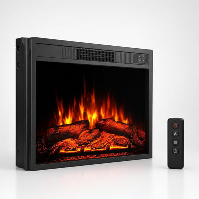 In-Wall Electric Fireplace Heater (23.46" x 17.64") – 120V Built-In Stove with Realistic Flames, Adjustable Brightness, Heat Control & Timer for Indoor Homes