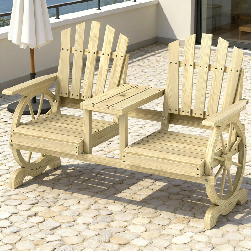 High Backrest Wooden Garden Bench,2-Seat Patio Bench, Natural Wood