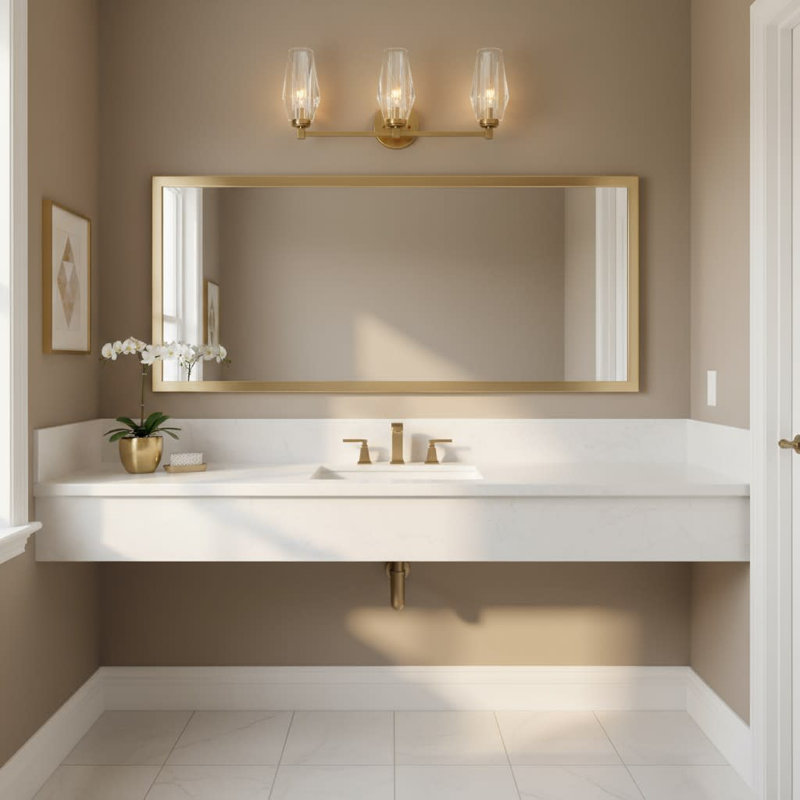 Ana 3-Light Bath Vanity w/ Faceted Heavy-Cut Diamond-Shaped Crystal Shades - Heritage Brass