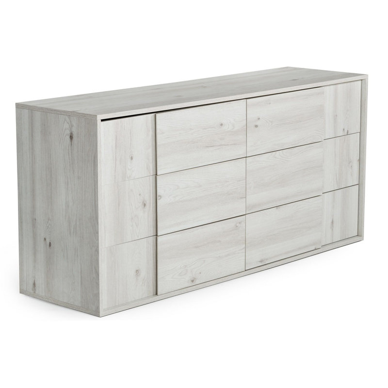 Bernhardiene 66'' W 6 - Drawer Dresser, White Washed Oak