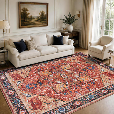 Tapis lavable rétro à motif médaillon d'inspiration persane