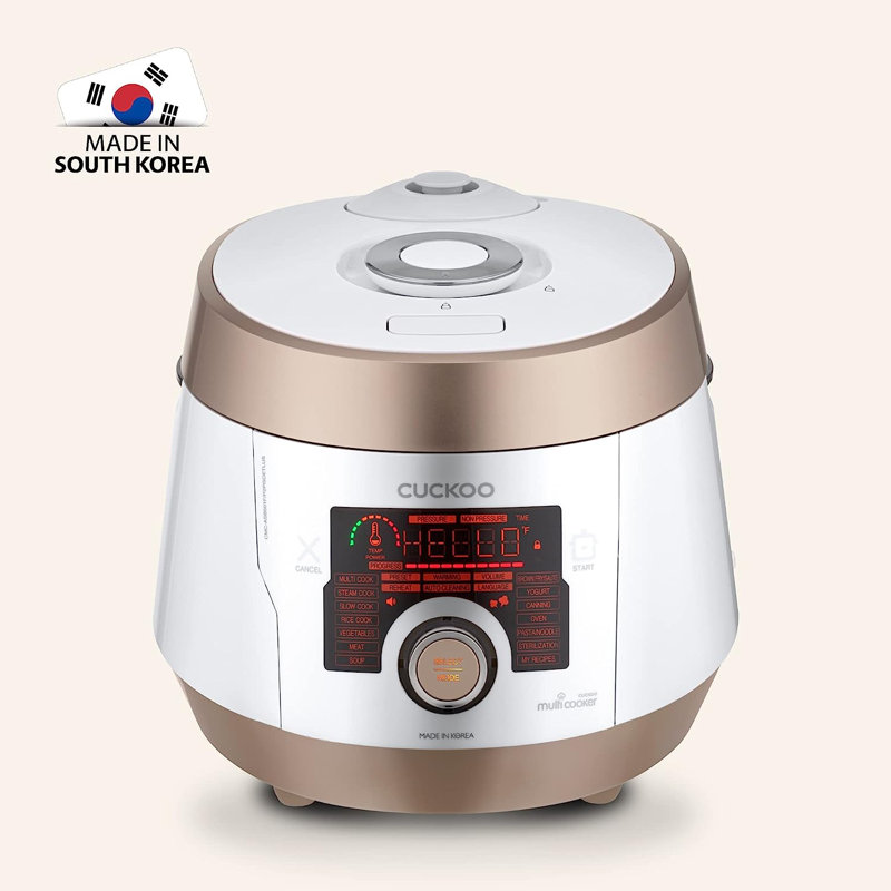CUCKOO Multi Pressure Cooker, CMC-ASB501F, A50 Premium Series 8 in 1 (Pressure, Slow, Rice Cooker, Browning Fry, Steamer, Warmer, Yogurt, Soup Maker)18+ Smart Options, Stainless Steel, 5QT, GOLD/WHITE