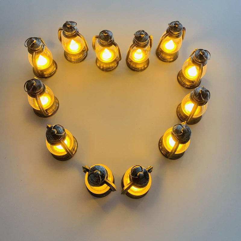 12-pack Mini Lanterns With 4" Flickering Led Candles Silvery