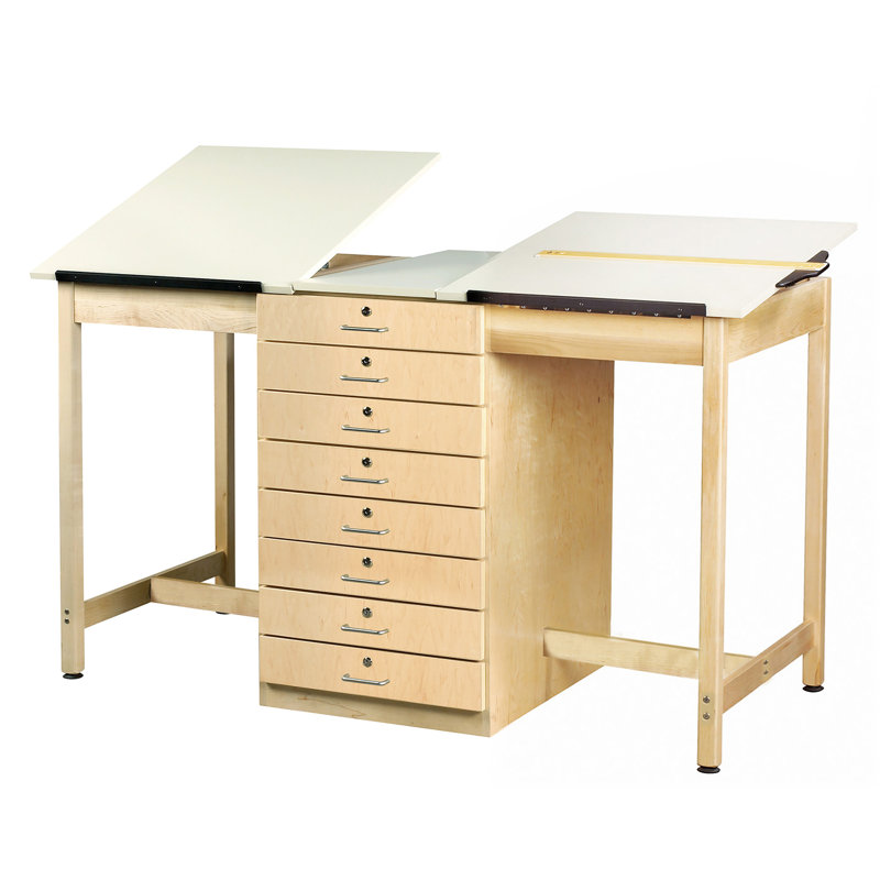 Table à dessin / dessin d'artiste 2 tiroirs, 8 tiroirs verrouillables 70 po x 32,5 po, Hauteur des tiroirs