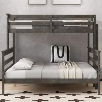Wood Twin XL over Queen Bunk Bed with Ladder, Grey