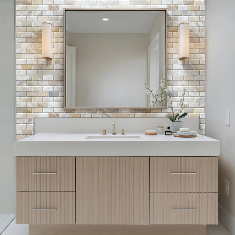 Selene Oro Subway 12 in. x 12 in. Honed Marble Mosaic Floor and Wall Tile