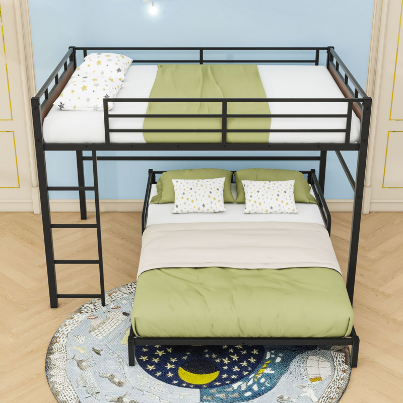 Metal Bunk Bed With Easy Convertibility And Ladder, Walnut, Full XL Over Full XL