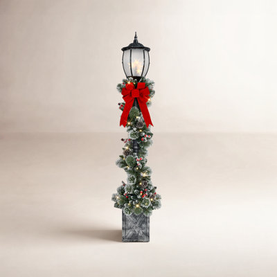 7' Pre-Lit Potted LED Lamp Post