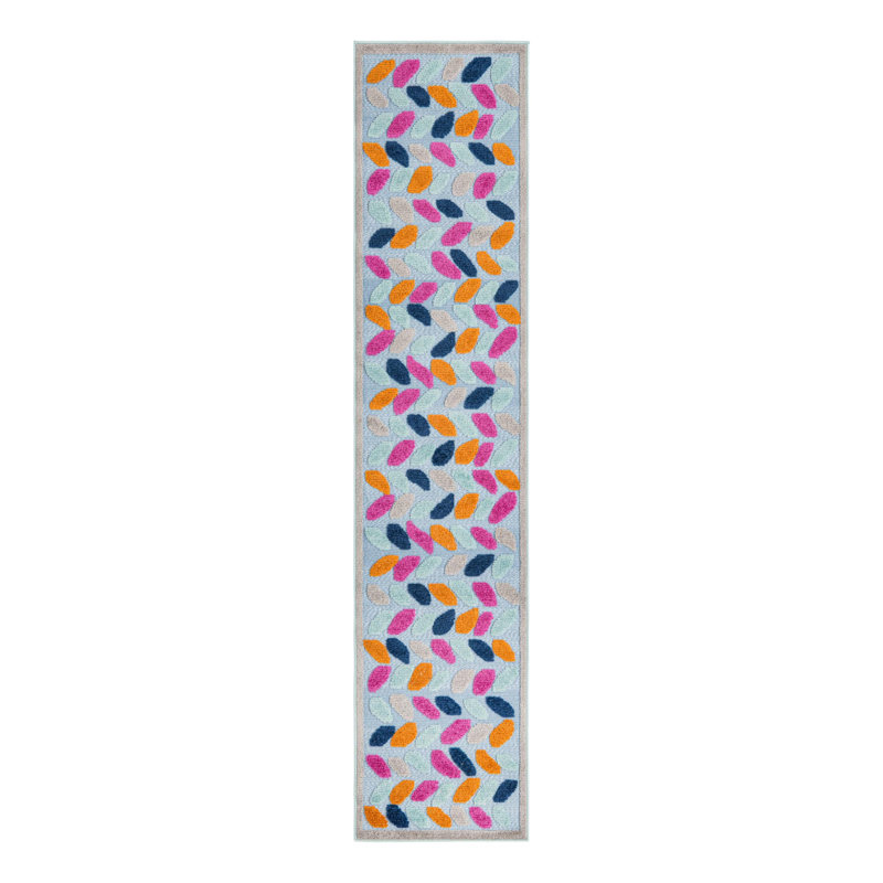 Tapis intérieur / extérieur à chevrons bleu / orange, Tapis de couloir 2 pi x 10 pi