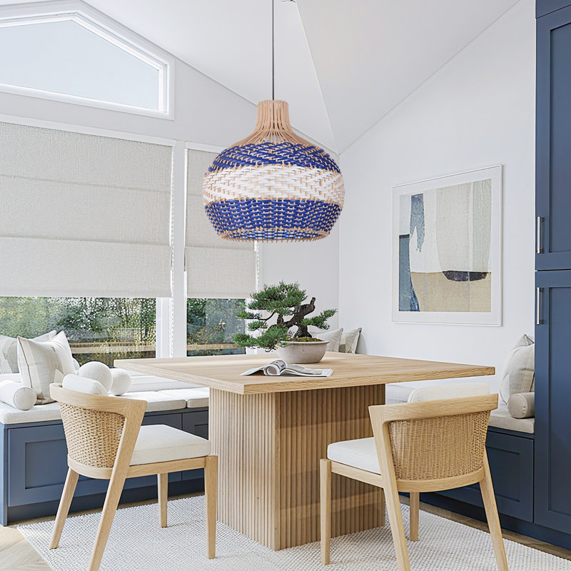 Boho Blue Rattan Pendant Light for Kitchen Dinin, 78" H x 15.75" W x 15.75" D
