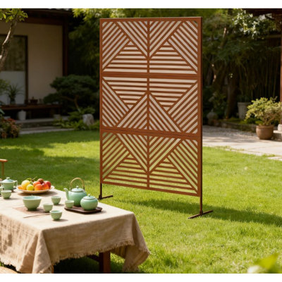 Paravent d'extérieur avec support - treillis décoratif en métal, Quick Space, couleur brune, construction en acier, l 48 po x P 17,7 po H 78 po, assemblage requis pour lierre, diviseur, style losange, cadre