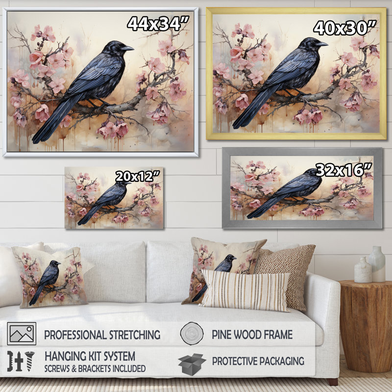 Crow Whispering Royalty I - Animals Canvas Art Print, Cadre simple noir, H 16 po x l 32 po x P 1 po