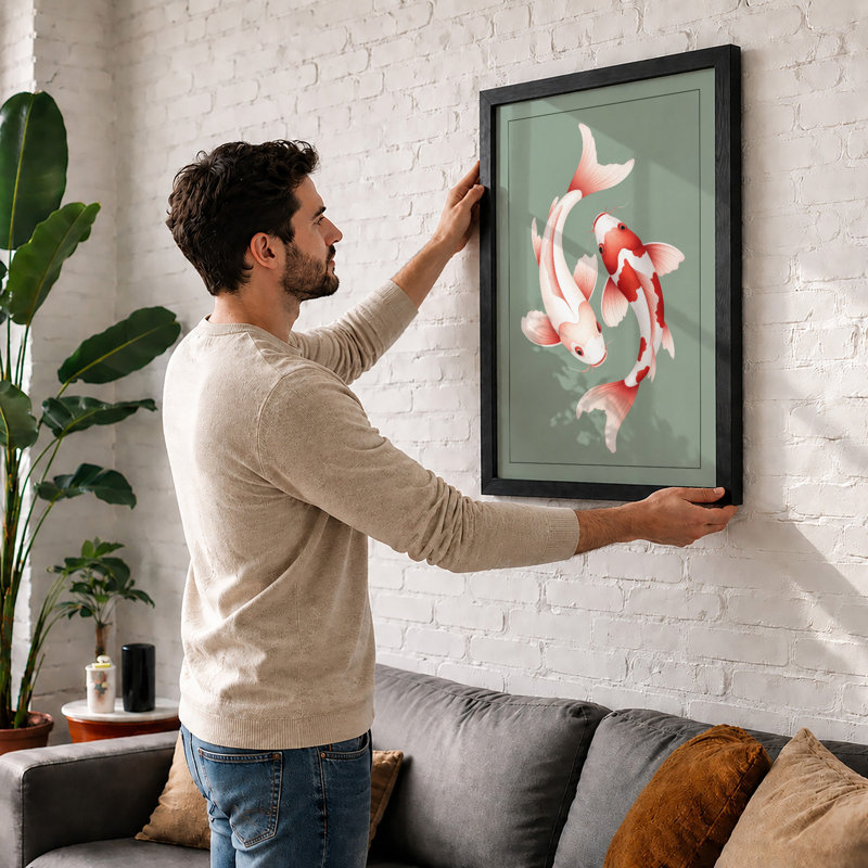 Koi Harmony Modern - Framed Print, Black, A3 - 42.0 x 29.7 cm