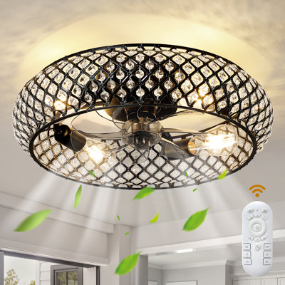 20" Modern Caged Crystal Ceiling Fan With Light Kit And Remote Control
