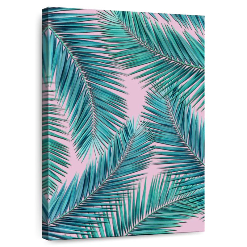 Palmier Harnek sur fond rose, H 51 po x l 34 po