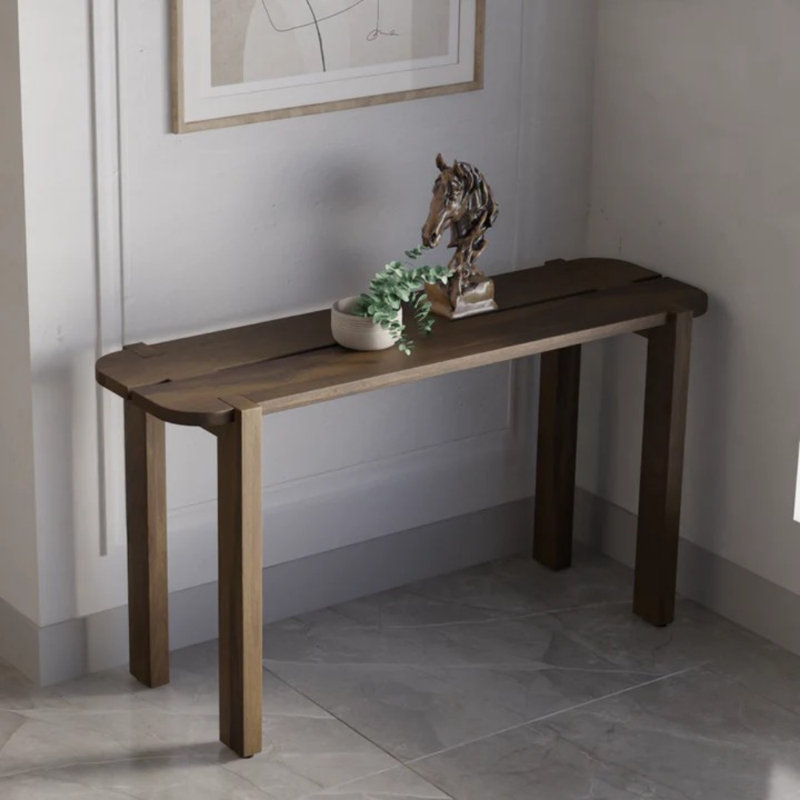 Solid Wood Modern Console Table – Coffee Brown Mocha Finish, Entryway Table for Hallway or Living Room, Narrow Design
