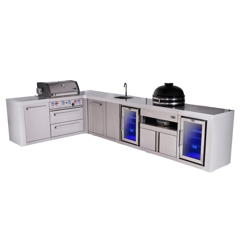Îlot de cuisine en forme de L de 82 po x 146 po en forme de L pour îlot de cuisine extérieur de luxe Mont Alpi