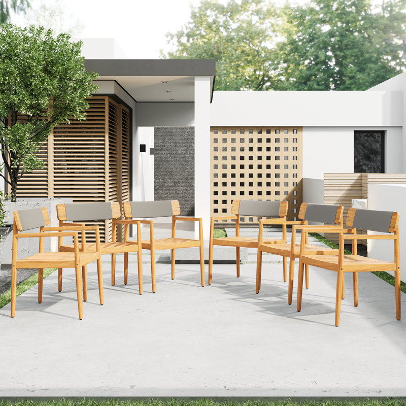 4 Wood Patio Chairs Look Gray Rope All-Weather Outdoor Dining Comfortable Design Timeless Aesthetic, Gray