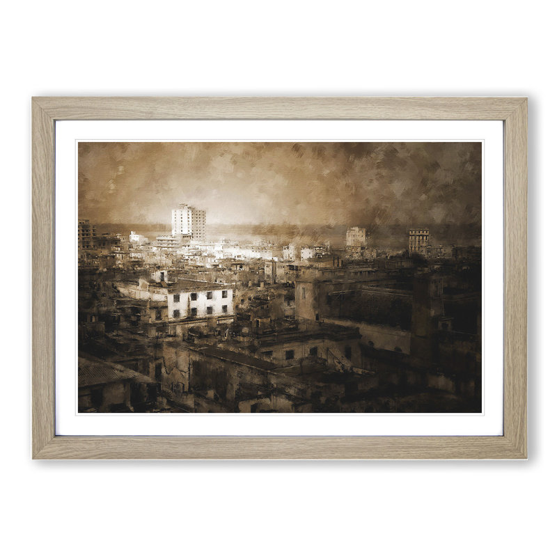 Cuba Skyline - Picture Frame Painting, 48cm H x 65cm W x 2cm D, Oak Framed