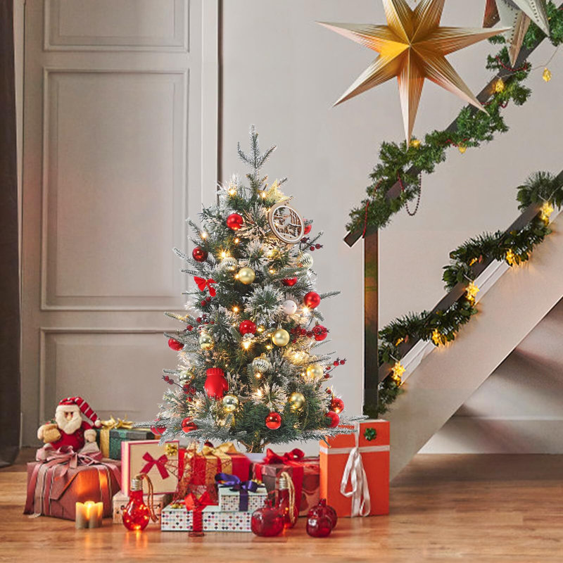 Arbre de Noël artificiel illuminé 3 pi avec base en forme de flocon de neige