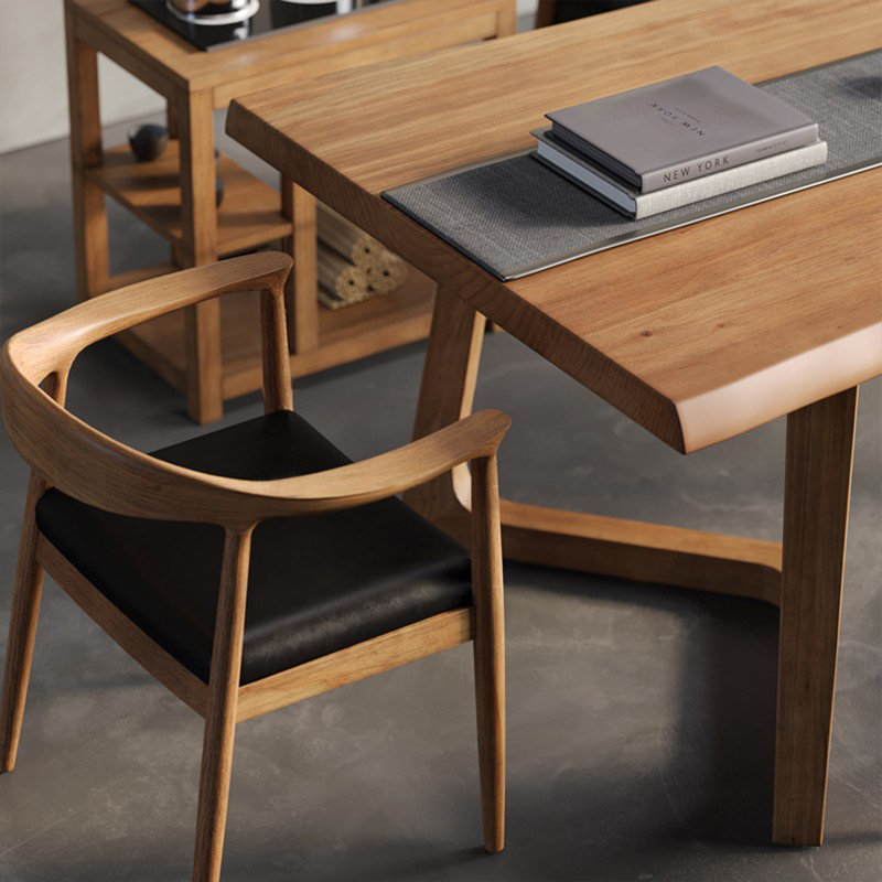 Brown Rectangular Solid Wood Dining Table, 29.53"H x 78.74"L x 33.46"W