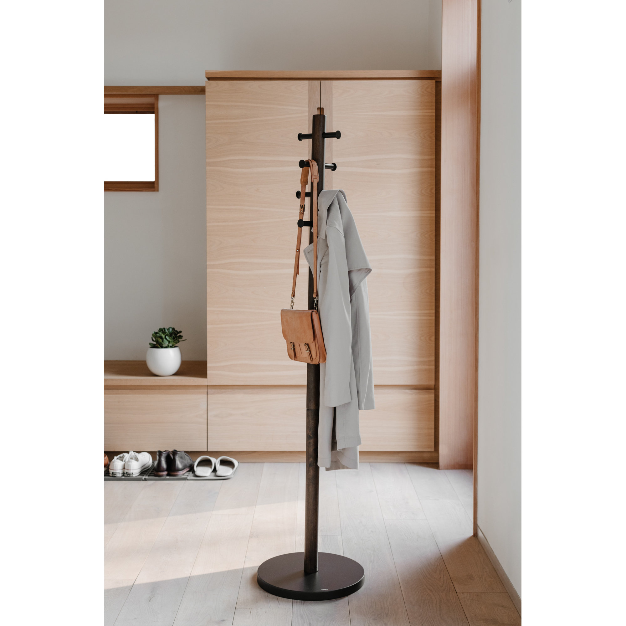 8 - Hook Freestanding Solid Wood Coat Rack, Black