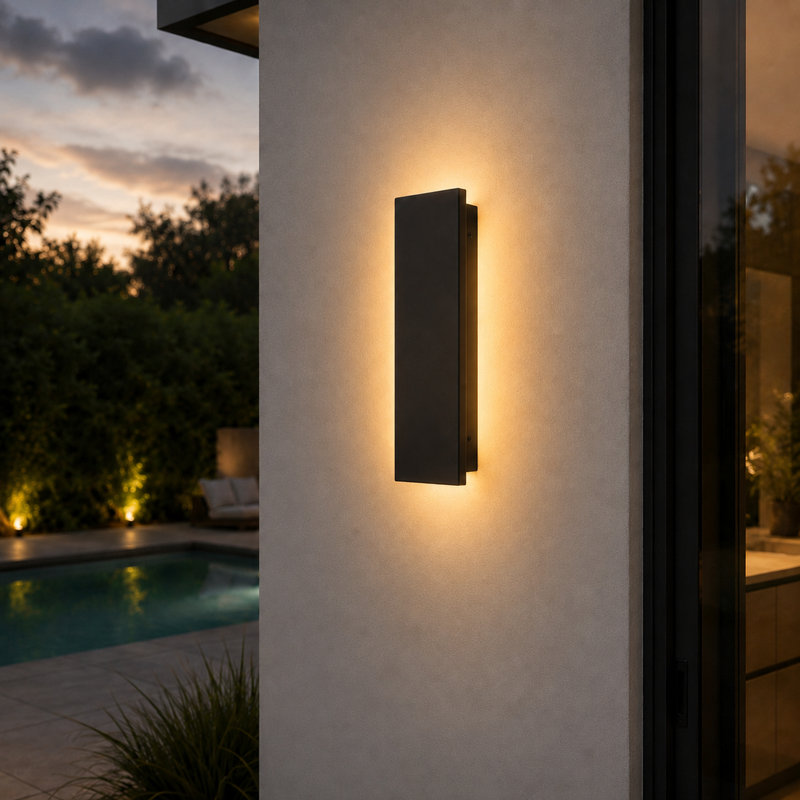 20" Modern LED Outdoor Wall Light, Dimmable, Large, Matte Black, 20" Height