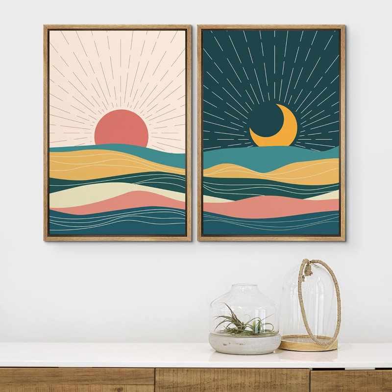 Desert Sun & Crescent Moon, Cadre naturel flottant, H 36 po x l 48 po x P 1,5 po