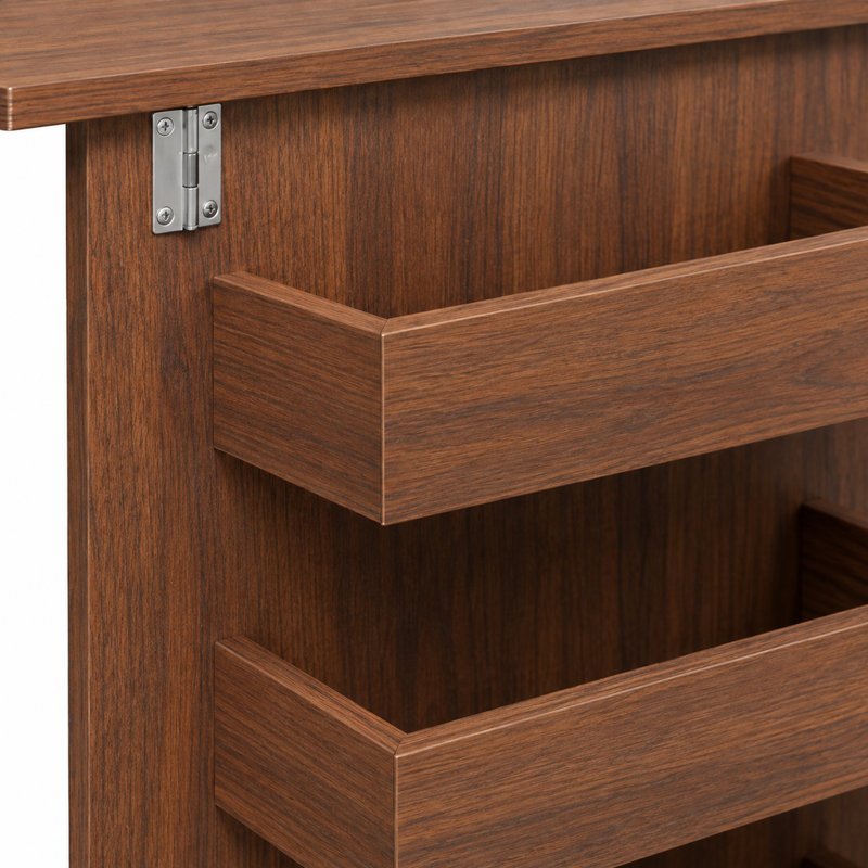 Table de couture pliante multifonctionnelle en noyer sur roulettes verrouillables - poste de travail 4-en-1, bureau d'ordinateur, table de bout et rangement de cuisine avec tablettes