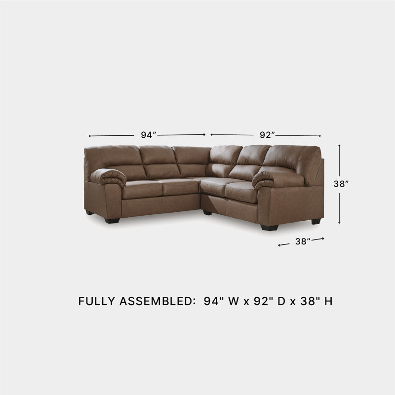 Canapé modulaire 2 pièces Skandar, Similicuir brun, 38" H x 92" W x 94" D