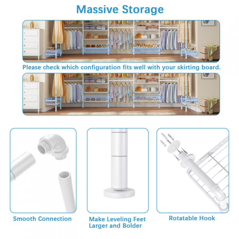 White Industrial Pipe Wall Mounted Closet System with Shelves