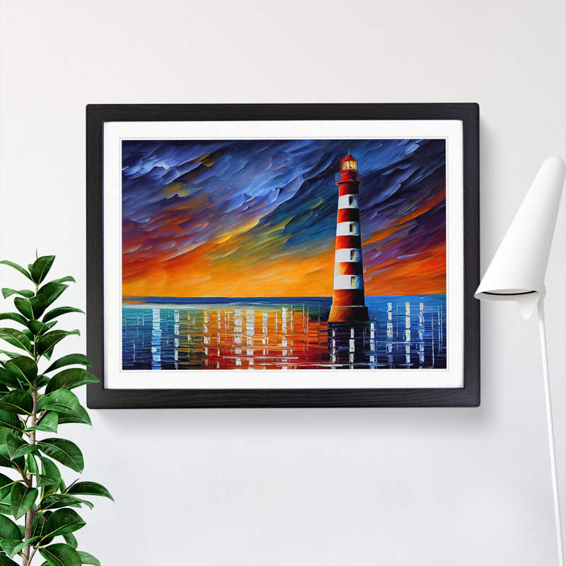 Colourful Lighthouse Vol.2 - Painting, Black Framed, 25cm H x 34cm W x 2cm D