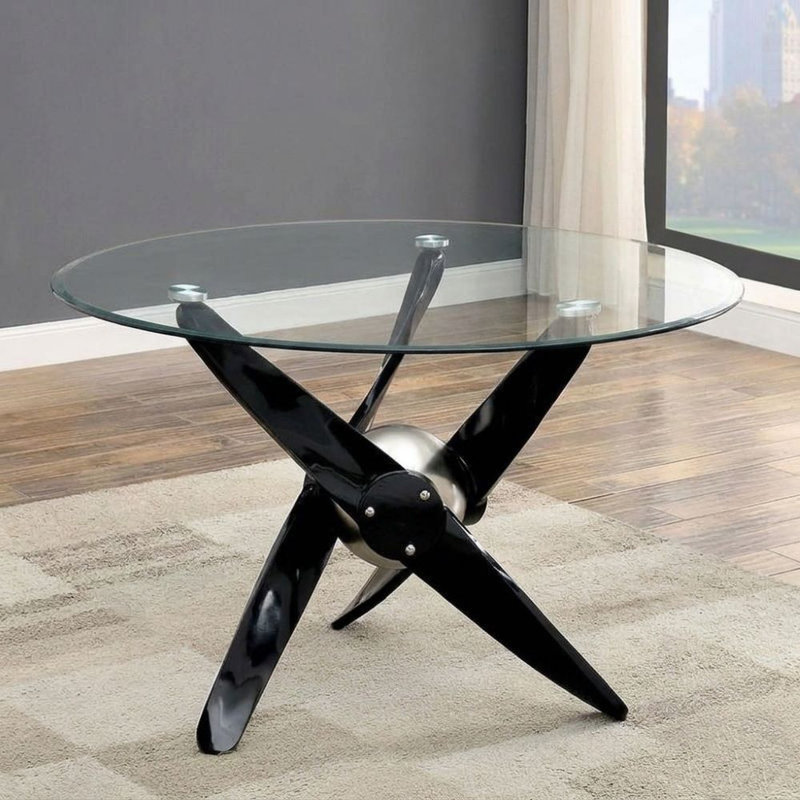 Donovan Black Glass Top Cross Leg Dining Table Seats 4