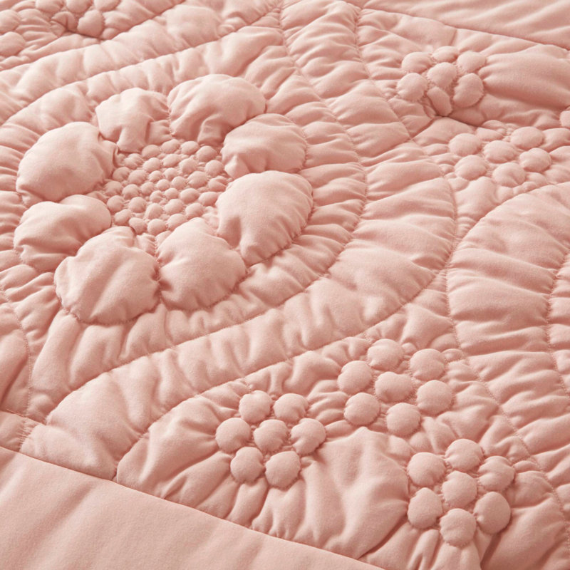 Ensemble de couette matelassée à motifs floraux 2 pièces rose pour lit simple, Édredon simple + 1 Taie décorative, Rose