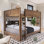Lit superposé grand sur grand avec cadre en bois avec tablettes de rangement et ports USB